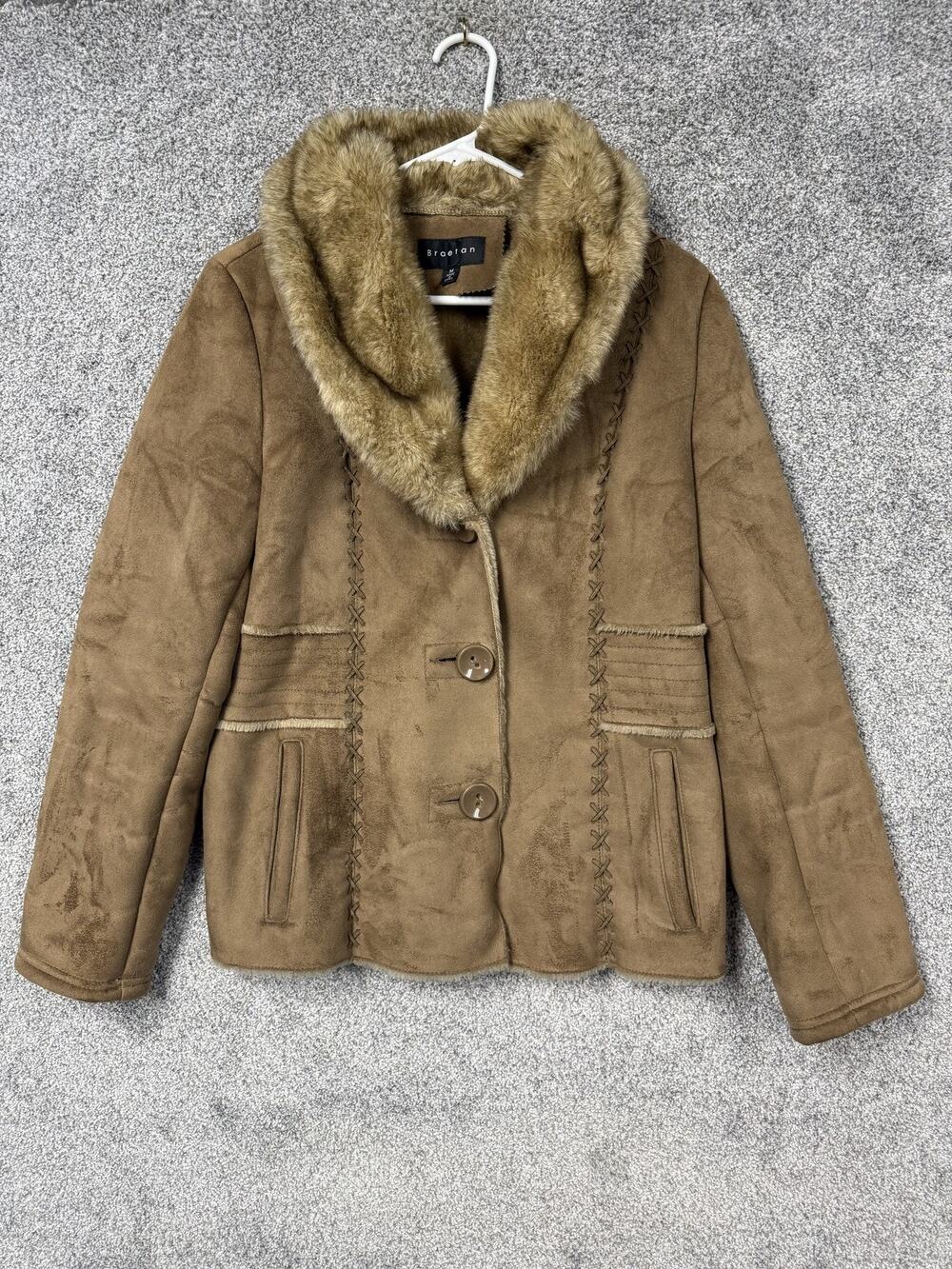 Braetan Faux Suede Fur Shearling Jacket Medium Retro 70s Boho Pennylane Western